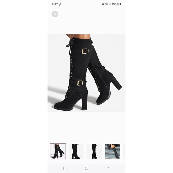 Shoe Dazzle Shoes - New 9.5E Extra Wide Shoe Dazzle Black Rangi Lace Up Chunky High Heel Boots